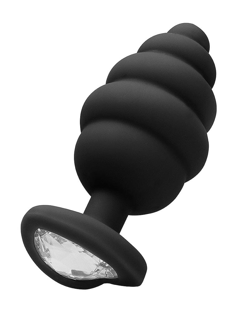 OUCH! X-Large Ribbed Black Diamond Heart Jewel Butt Plug OUCH! X-Large Ribbed Black Diamond Heart Jewel Butt Plug