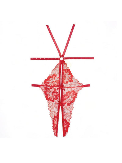 Allure Lilly Strappy Open Cup Lace Teddy Lingerie Allure Lingerie Red