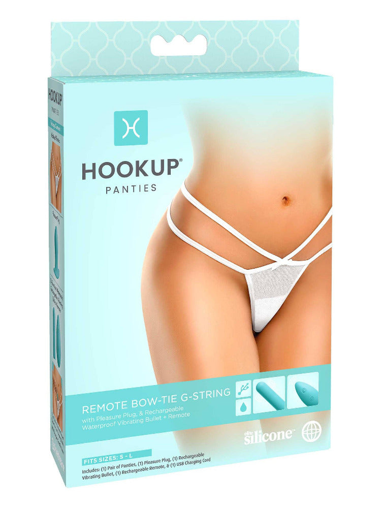Hookup Remote Bow Tie G-String Panty Set More Toys Pipedream Products White/Blue S-L