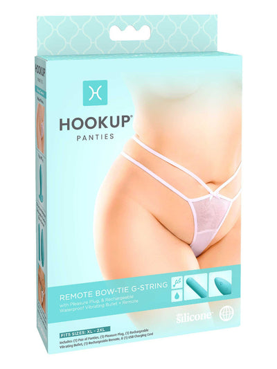 Hookup Remote Bow Tie G-String Panty Set More Toys Pipedream Products White/Blue XL-XXL