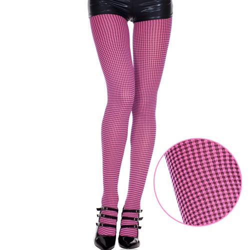 Opaque Plaid Checkered Design Tights Lingerie Music Legs One Size Hot Pink/Black