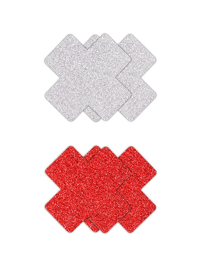 Pretty Pasties Glitter Cross Nipple Covers Lingerie NS Novelties Red/Silver