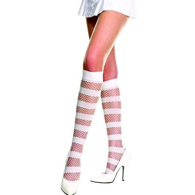 Diamond Net and Opaque Knee High Stockings Lingerie Music Legs White One Size 