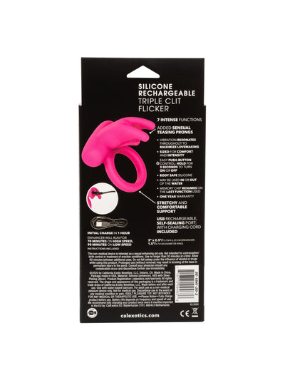 Rechargeable Triple Clit Flicker Erection Ring More Toys CalExotics Pink
