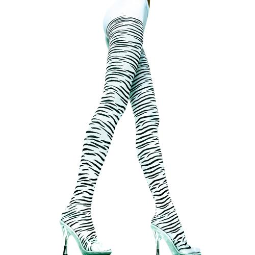 Nylon Zebra Design Sheer Pantyhose Lingerie Music Legs One Size Black/White