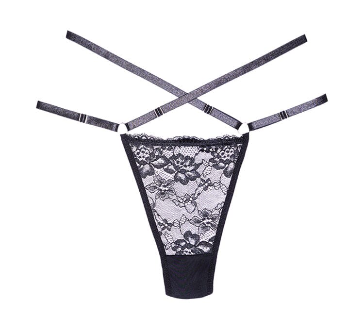 Cherished Lace and Mesh Thong - Black O/S