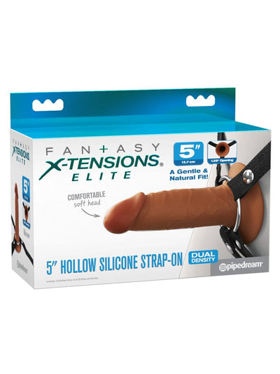 Fantasy X-tensions Elite 5" Silicone Hollow Dual Density Strap-on - Brown