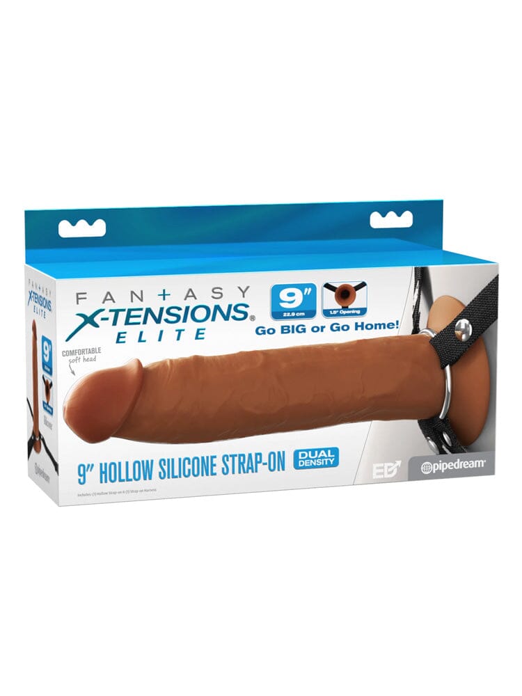Fantasy X-tensions Elite 9" Silicone Hollow Dual Density Strap-on - Brown