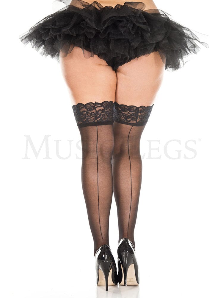 Lace Top Back Seam Thigh High Stockings