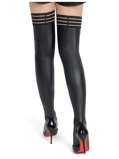 Leather Striped Elastic Stockings - Black OS