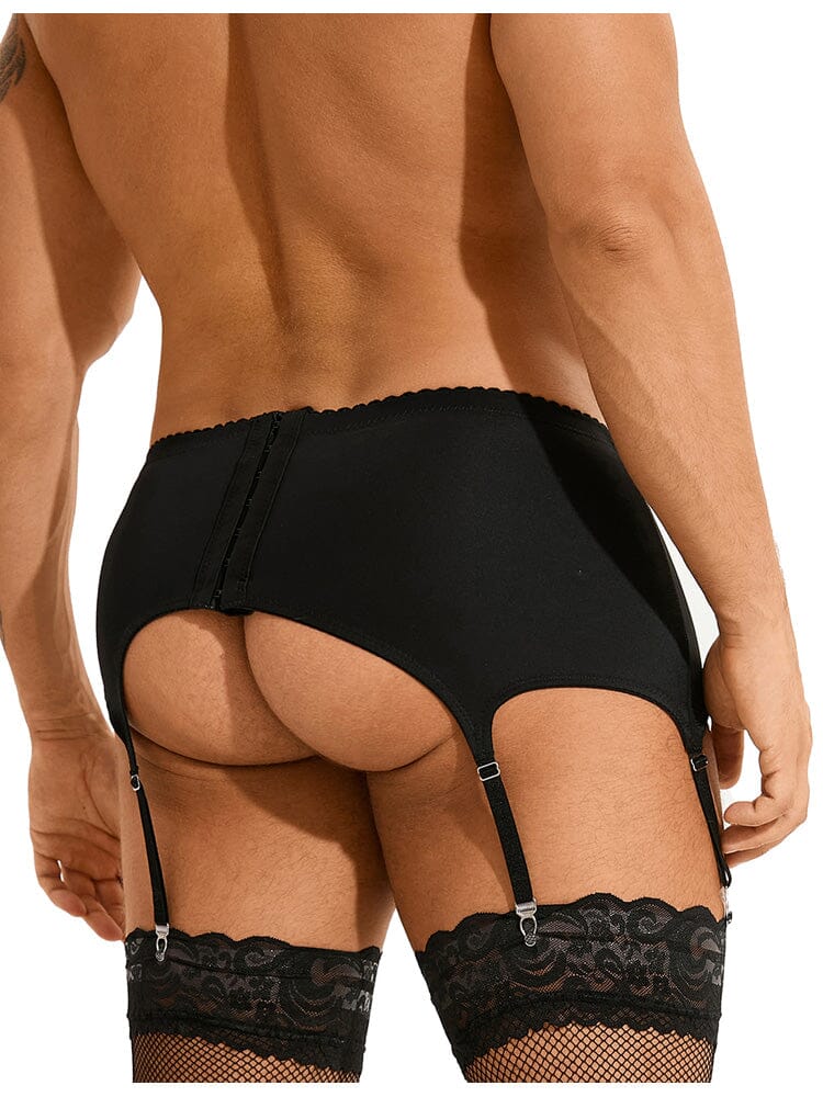 Men's Garter Panty With Lace Straps - Black L