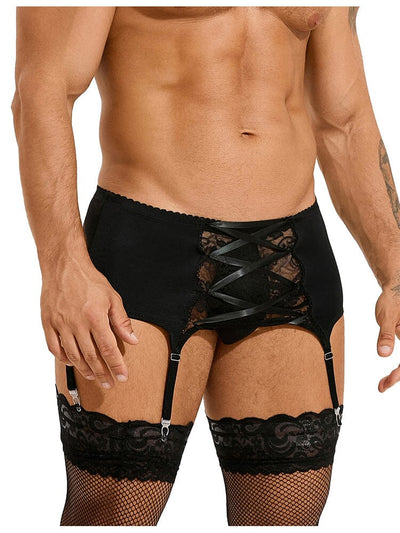 Men's Garter Panty With Lace Straps - Black S