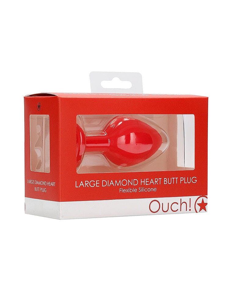 OUCH! Large Red Silicone Diamond Heart Jewel Butt Plug