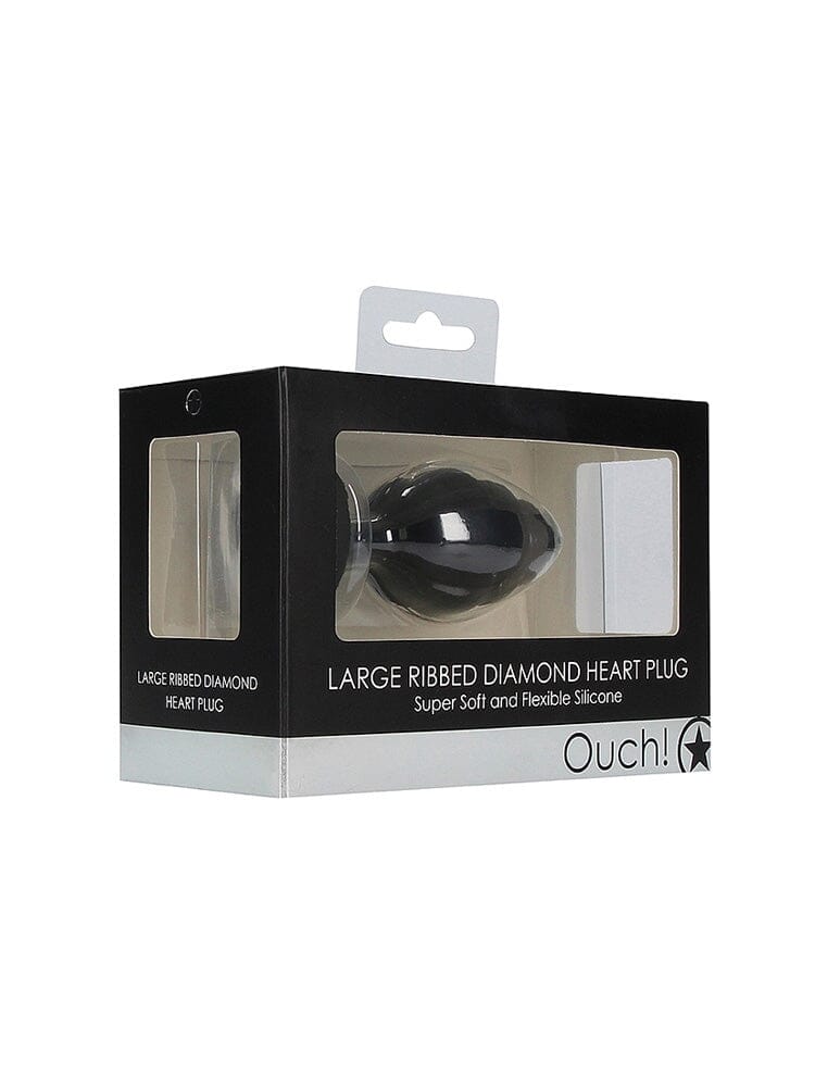 OUCH! Large Ribbed Black Diamond Heart Jewel Butt Plug