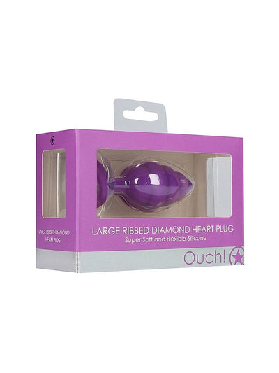 OUCH! Large Ribbed Purple Diamond Heart Jewel Butt Plug