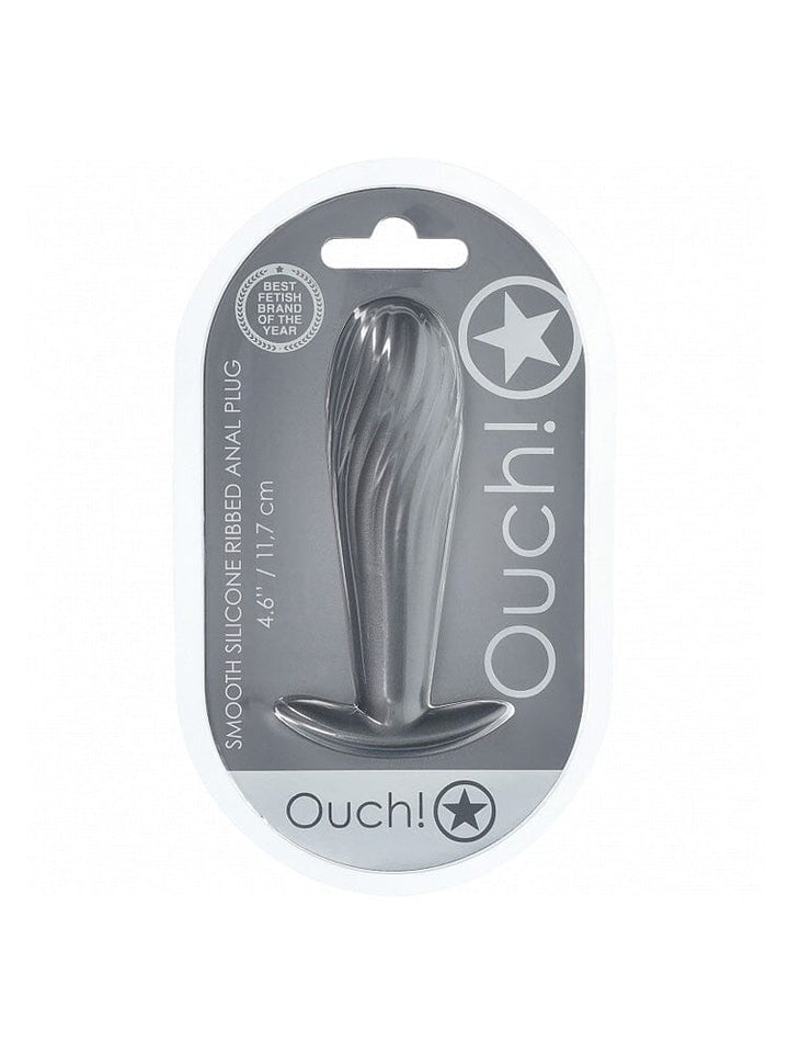 OUCH! Ribbed Metallic Gun Metal Silicone Anal Plug