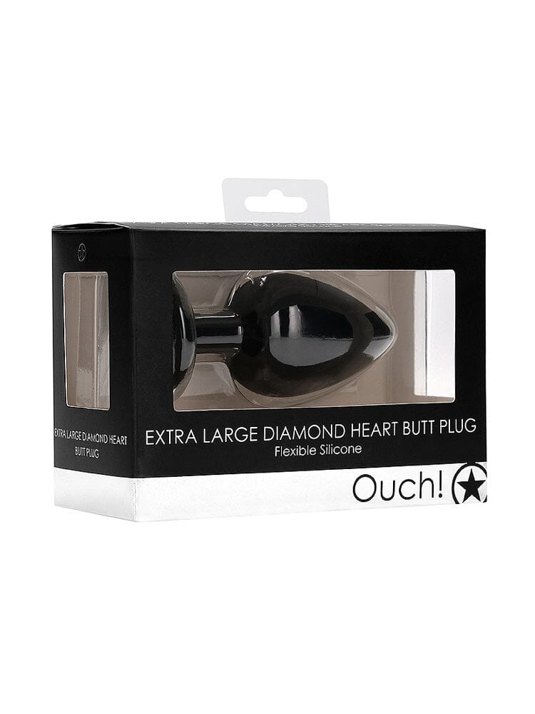 OUCH! X-Large Black Silicone Diamond Heart Jewel Butt Plug