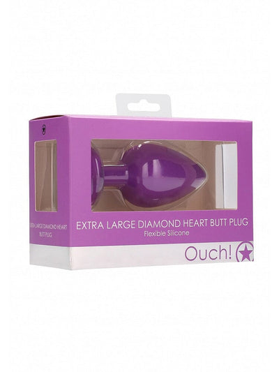 OUCH! X-Large Purple Silicone Diamond Heart Jewel Butt Plug