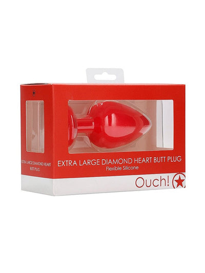 OUCH! X-Large Red Silicone Diamond Heart Jewel Butt Plug