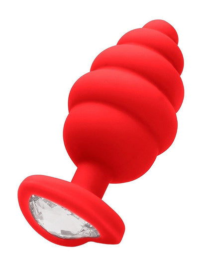 OUCH! X-Large Ribbed Red Diamond Heart Jewel Butt Plug