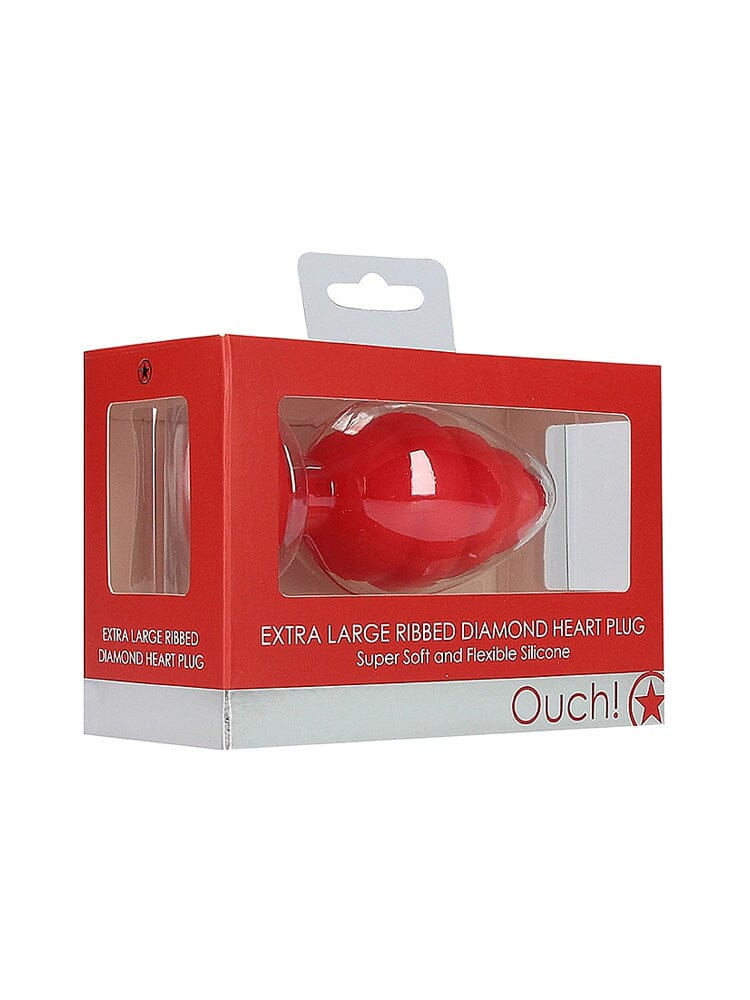 OUCH! X-Large Ribbed Red Diamond Heart Jewel Butt Plug