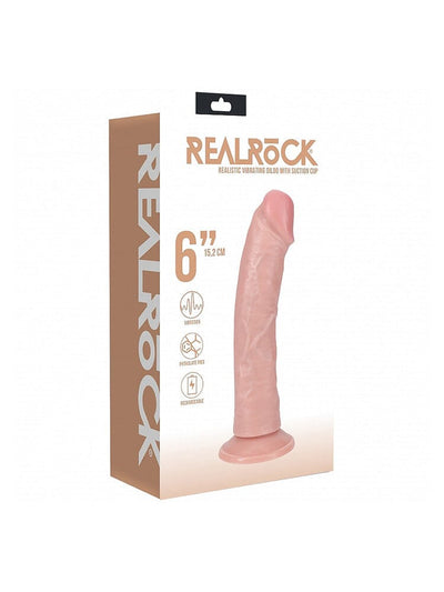 RealRock: Regular Curved 6” Flesh Realistic Vibrating Cock Dildos Shots America