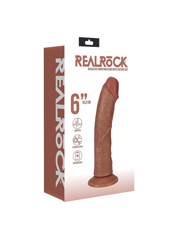 RealRock: Regular Curved 6” Tan Realistic Vibrating Cock Dildos Shots America