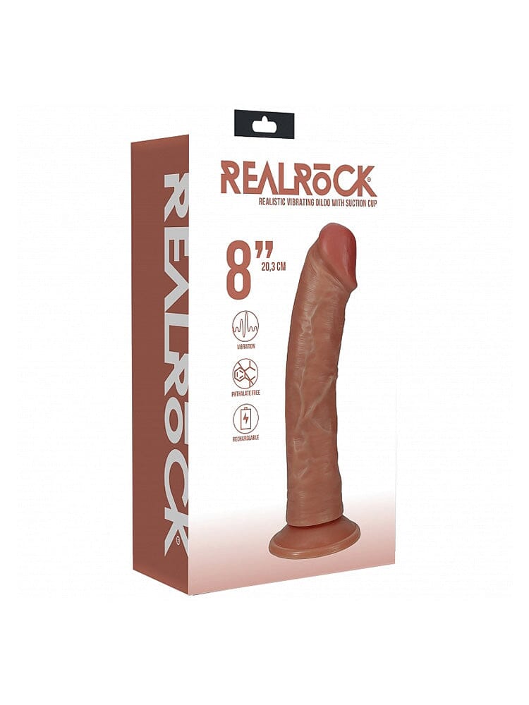 RealRock: Regular Curved 8” Tan Realistic Vibrating Cock