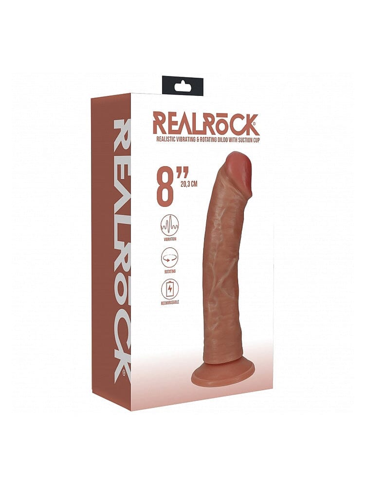 RealRock: Regular Curved 8” Tan Rotating Vibrating Cock