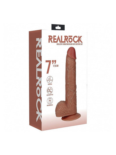 RealRock: Regular Straight 7” Tan Realistic Vibrating Cock