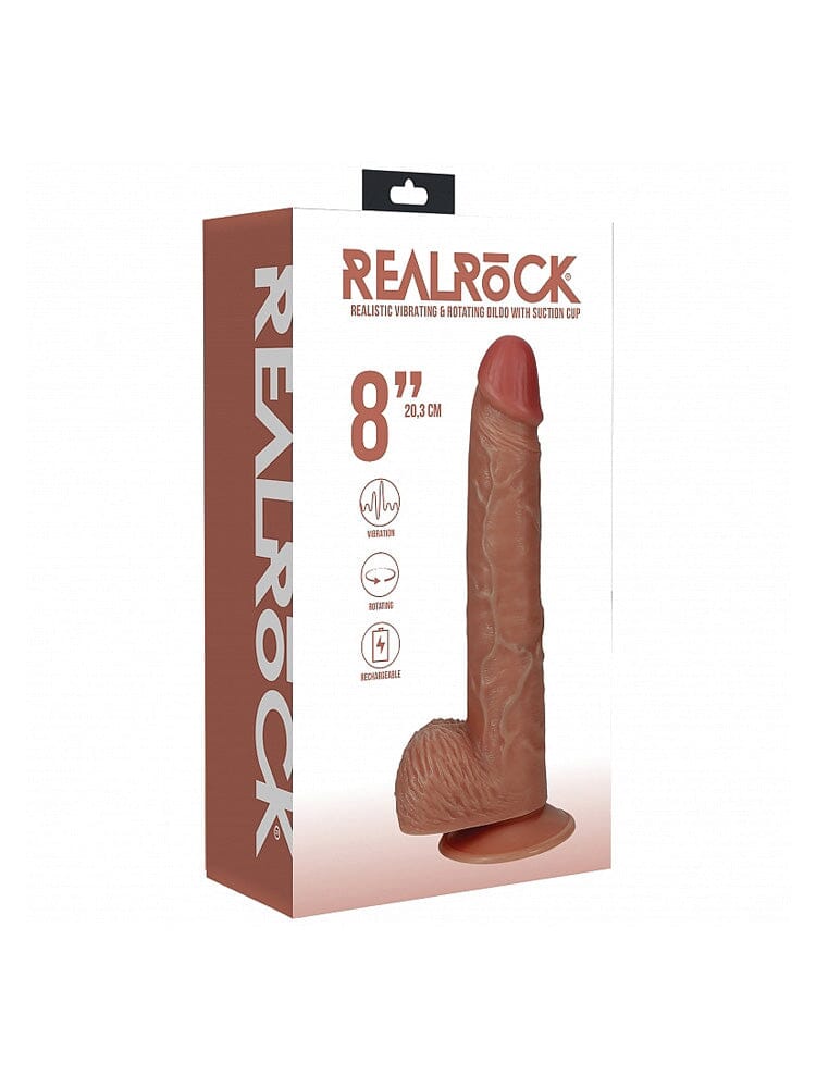 RealRock: Regular Straight 8” Tan Rotating Vibrating Cock