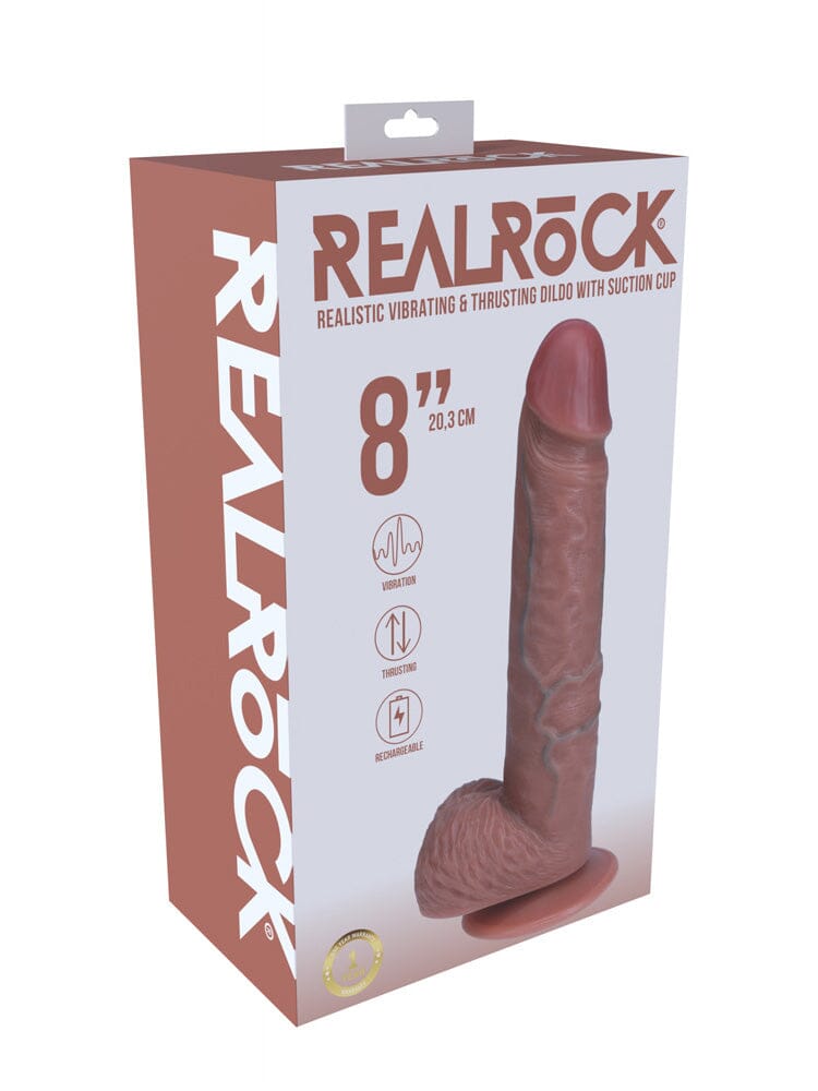 RealRock: Regular Straight 8” Tan Thrusting Vibrating Cock