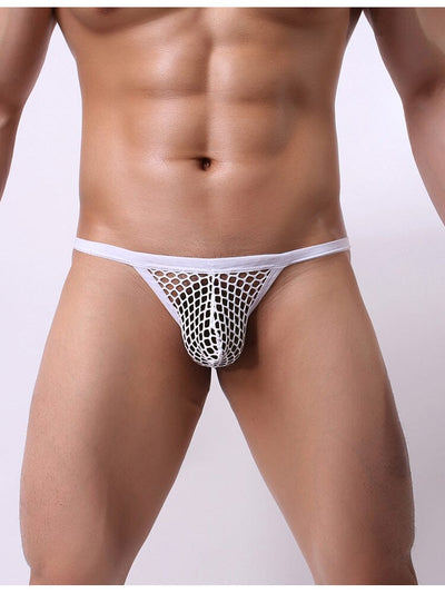 Sexy Fishnet Men's Thong - White L/XL