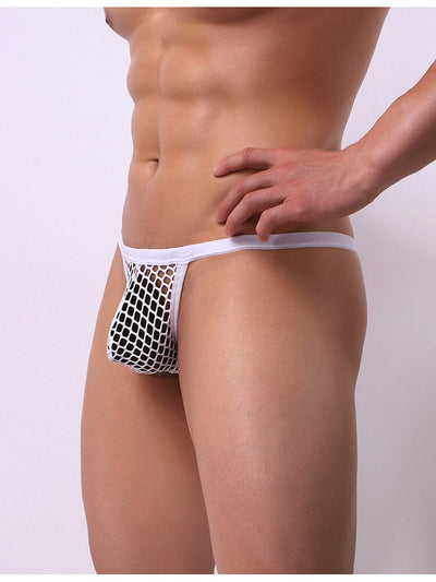 Sexy Fishnet Men's Thong - White XL/2XL