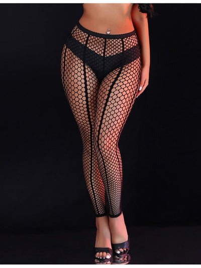 Sexy Fishnet Vertical Striped Pantyhose - Black OSXL