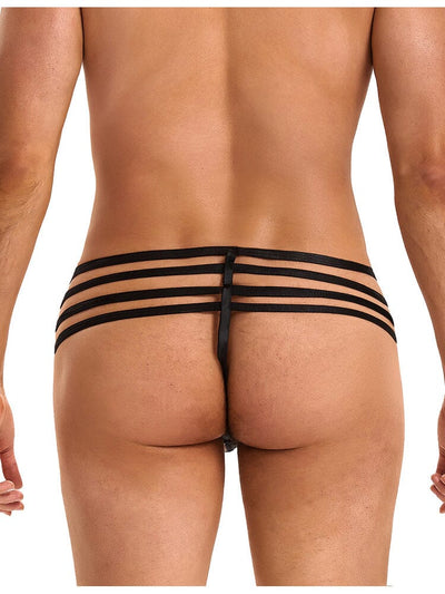 Sexy Leather Adjustable Elastic Bands Men's Thong - Black M/L
