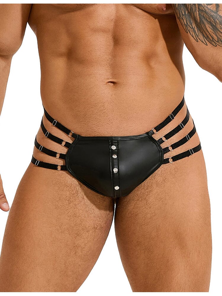 Sexy Leather Adjustable Elastic Bands Men's Thong - Black M/L