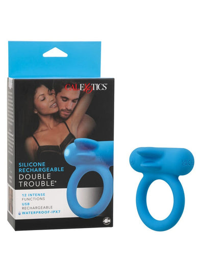 Silicone Rechargeable Double Trouble Blue Erection Enhancer