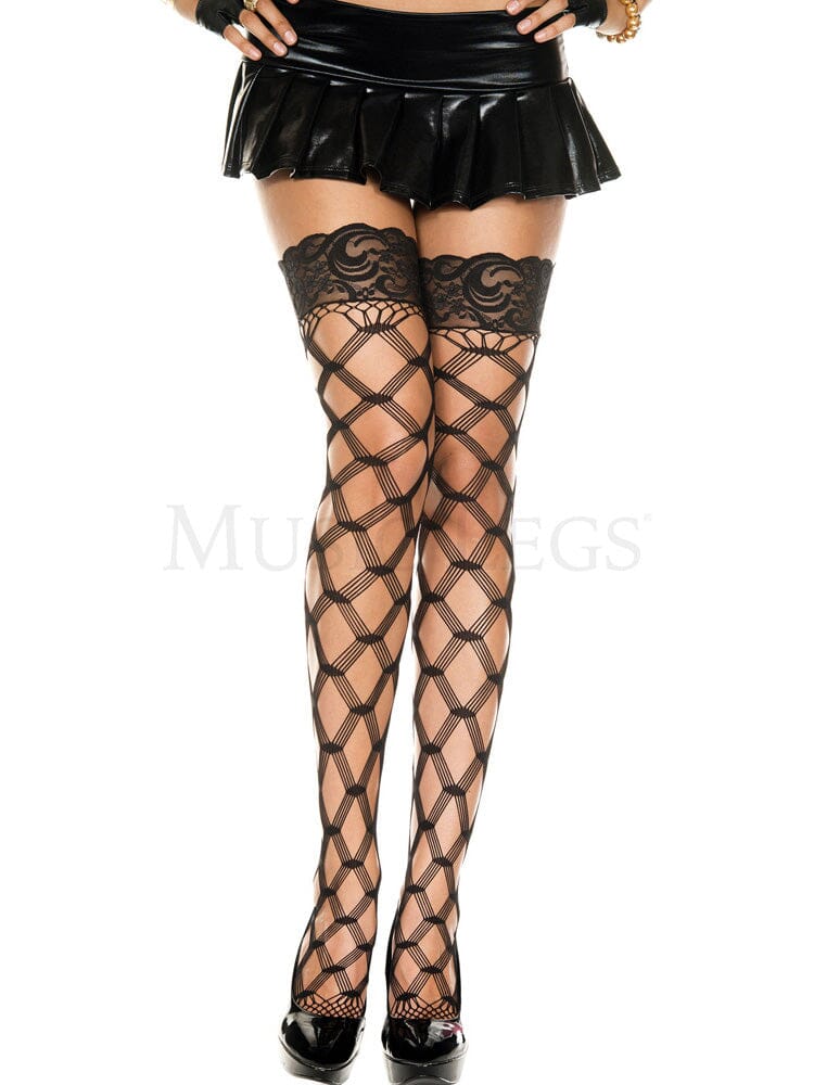 Spandex Lace Top Diamond Net Thigh Highs