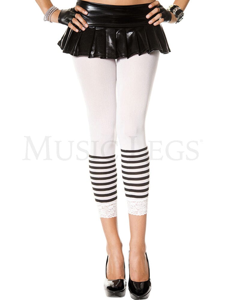 Stripes and Lace Opaque Capri Leggings