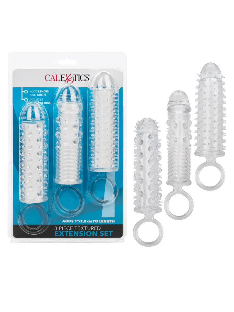 3 Piece Textured Penis Extension Sleeve Set More Toys CalExotics Clear