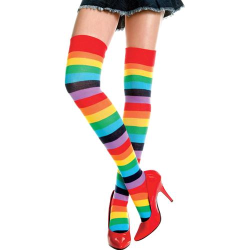 Rainbow Striped Thigh High Stockings Lingerie Music Legs One Size