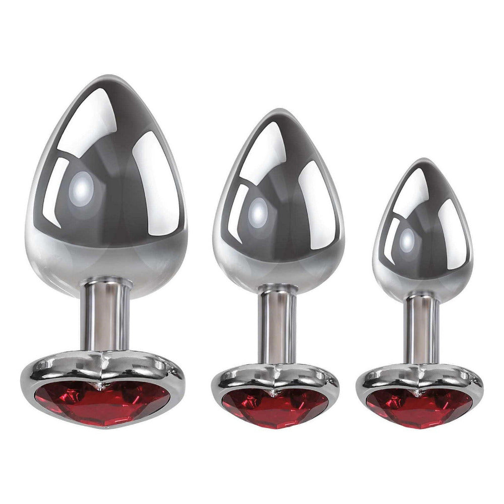 Adam & Eve Red Heart Gems Anal Plug Set Anal Toys Adam & Eve Silver/Red