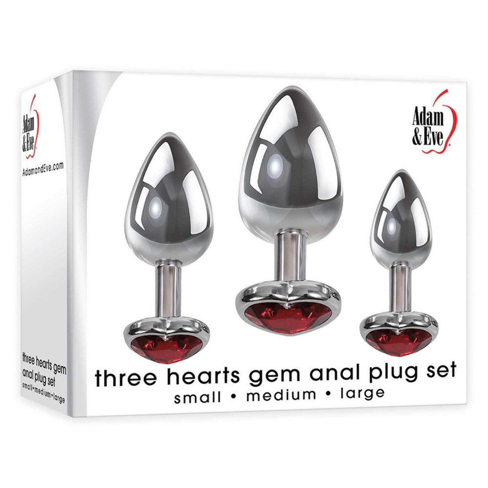 Adam & Eve Red Heart Gems Anal Plug Set Anal Toys Adam & Eve Silver/Red