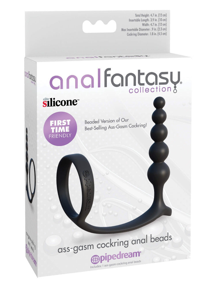 Ass-Gasm Silicone Cock Ring & Anal Beads Anal Toys Pipedream Products Black 