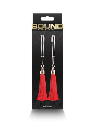 Bound Adjustable Cinch Tassel Nipple Clamps Bondage and Fetish NS Novelties Red