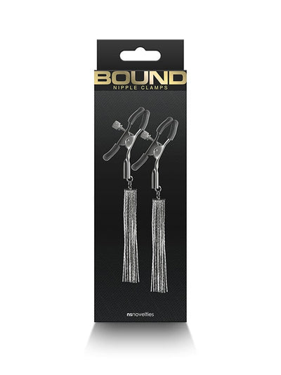 Bound Adjustable Metal Tassel Nipple Clamps Bondage and Fetish NS Novelties Gunmetal Black