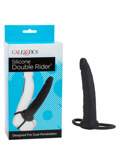 Silicone Double Rider Dildo Cock Ring Anal Toys CalExotics Black
