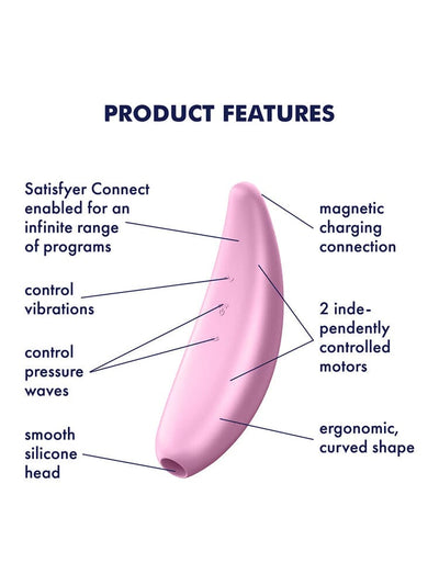 Curvy 3+ Air Pulse Connect App Stimulator Vibrators Satisfyer Pink