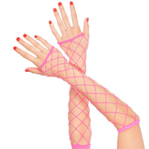 Big Diamond Net Fingerless Arm Warmers Lingerie Music Legs Hot Pink One Size